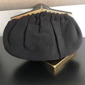 Vintage 1970’s Black Cloth Clutch with Gold Accent